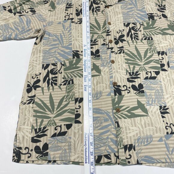 Island Blue Hawaiian Silk Blend Button Up Shirt Sz Large Beige Short Sleeve - Picture 3 of 8